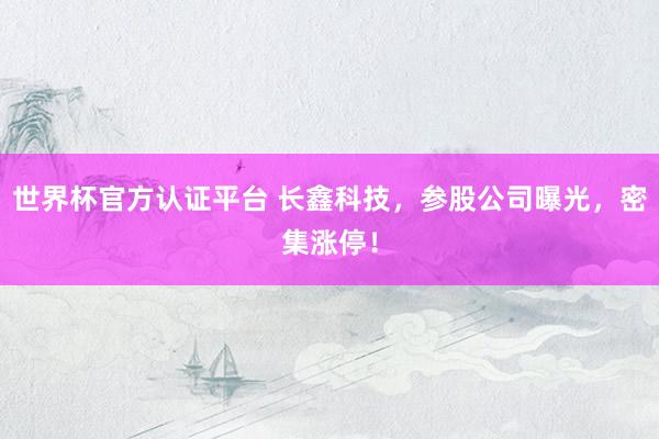 世界杯官方认证平台 长鑫科技，参股公司曝光，密集涨停！