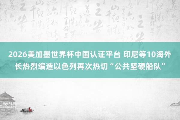 2026美加墨世界杯中国认证平台 印尼等10海外长热烈编造以色列再次热切“公共坚硬船队”