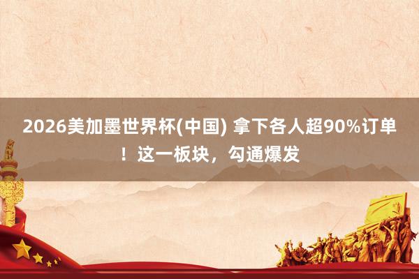 2026美加墨世界杯(中国) 拿下各人超90%订单！这一板块，勾通爆发