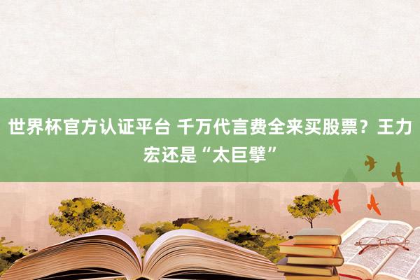 世界杯官方认证平台 千万代言费全来买股票？王力宏还是“太巨擘”