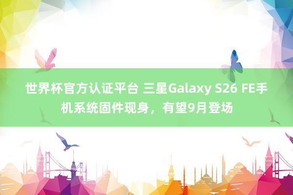 世界杯官方认证平台 三星Galaxy S26 FE手机系统固件现身，有望9月登场