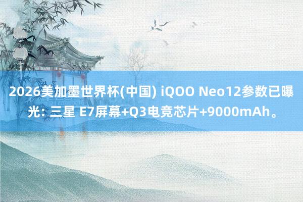 2026美加墨世界杯(中国) iQOO Neo12参数已曝光: 三星 E7屏幕+Q3电竞芯片+9000mAh。