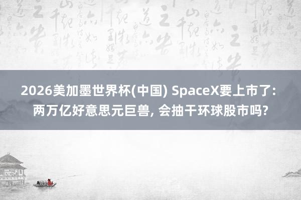 2026美加墨世界杯(中国) SpaceX要上市了: 两万亿好意思元巨兽， 会抽干环球股市吗?