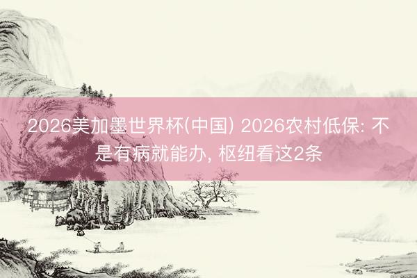 2026美加墨世界杯(中国) 2026农村低保: 不是有病就能办， 枢纽看这2条